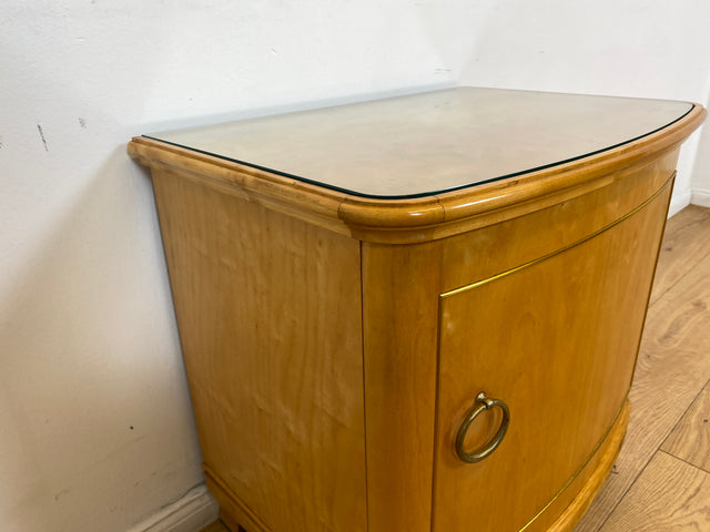 WMK I 1/2 Formschöner heller und großer Mid-Century Nachttisch aus vollem Holz mit Schubladen & abnehmbarer Glasauflage I Nachtkommode Nachtschrank Night Stand Kommode Vintage 60er Berlin Leipzig Kiel