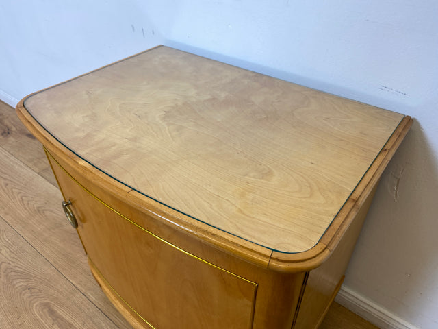 WMK I 1/2 Formschöner heller und großer Mid-Century Nachttisch aus vollem Holz mit Schubladen & abnehmbarer Glasauflage I Nachtkommode Nachtschrank Night Stand Kommode Vintage 60er Berlin Leipzig Kiel