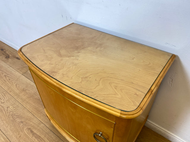 WMK I 1/2 Formschöner heller und großer Mid-Century Nachttisch aus vollem Holz mit Schubladen & abnehmbarer Glasauflage I Nachtkommode Nachtschrank Night Stand Kommode Vintage 60er Berlin Leipzig Kiel