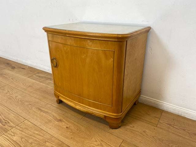 WMK I 1/2 Formschöner heller und großer Mid-Century Nachttisch aus vollem Holz mit Schubladen & abnehmbarer Glasauflage I Nachtkommode Nachtschrank Night Stand Kommode Vintage 60er Berlin Leipzig Kiel