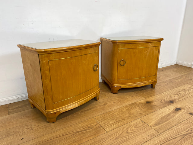 WMK I 1/2 Formschöner heller und großer Mid-Century Nachttisch aus vollem Holz mit Schubladen & abnehmbarer Glasauflage I Nachtkommode Nachtschrank Night Stand Kommode Vintage 60er Berlin Leipzig Kiel