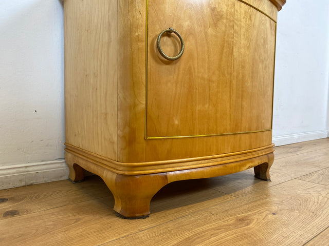 WMK I 1/2 Formschöner heller und großer Mid-Century Nachttisch aus vollem Holz mit Schubladen & abnehmbarer Glasauflage I Nachtkommode Nachtschrank Night Stand Kommode Vintage 60er Berlin Leipzig Kiel