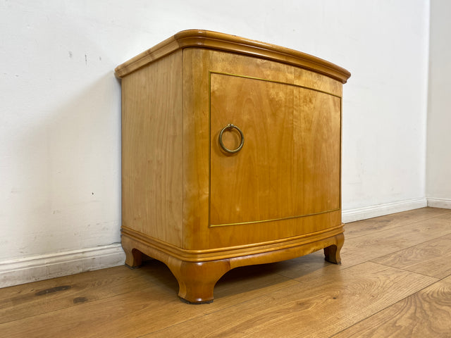 WMK I 1/2 Formschöner heller und großer Mid-Century Nachttisch aus vollem Holz mit Schubladen & abnehmbarer Glasauflage I Nachtkommode Nachtschrank Night Stand Kommode Vintage 60er Berlin Leipzig Kiel
