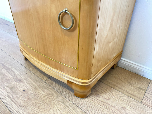 WMK I 1/2 Formschöner heller und großer Mid-Century Nachttisch aus vollem Holz mit Schubladen & abnehmbarer Glasauflage I Nachtkommode Nachtschrank Night Stand Kommode Vintage 60er Berlin Leipzig Kiel