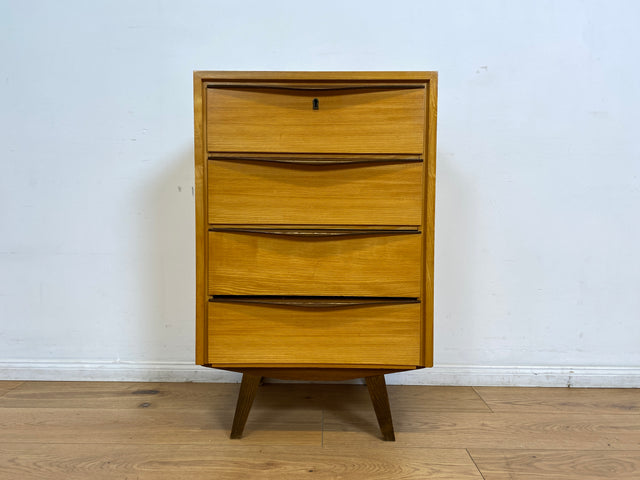 WMK I Hübsche helle Mid-Century Kommode mit Schubladen und formschönen Holzgriffen I Schubladenkommode Wäschekommode Flurkommode Drawer Chest Schrank Sideboard Vintage 50er 60er Berlin Hamburg Bochum