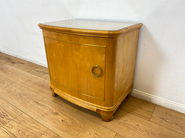 WMK I 1/2 Formschöner heller und großer Mid-Century Nachttisch aus vollem Holz mit Schubladen & abnehmbarer Glasauflage I Nachtkommode Nachtschrank Night Stand Kommode Vintage 60er Berlin Leipzig Kiel