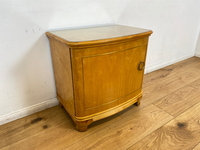 WMK I 1/2 Formschöner heller und großer Mid-Century Nachttisch aus vollem Holz mit Schubladen & abnehmbarer Glasauflage I Nachtkommode Nachtschrank Night Stand Kommode Vintage 60er Berlin Leipzig Kiel