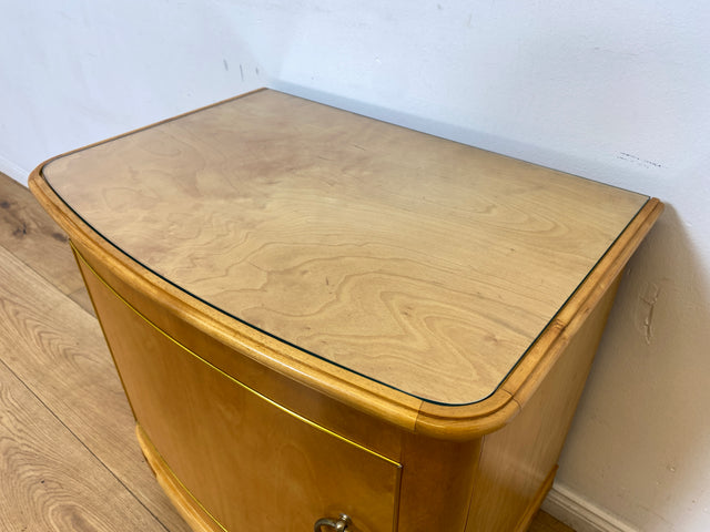 WMK I 1/2 Formschöner heller und großer Mid-Century Nachttisch aus vollem Holz mit Schubladen & abnehmbarer Glasauflage I Nachtkommode Nachtschrank Night Stand Kommode Vintage 60er Berlin Leipzig Kiel
