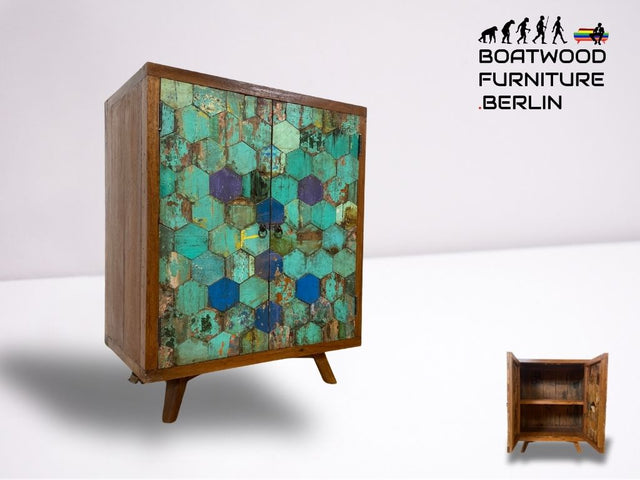 Boatwood by WMK I Einzigartiger handgefertigter Schrank aus altem Bootsholz I Teakholz massiv I Highboard Kommode Sideboard Wäscheschrank Bar Barschrank Schuhschrank Schuhkommode Berlin Usedom Bremen