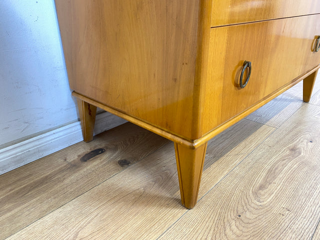 WMK Sehr schöne und gut erhaltene skandinavische Kommode aus vollem Holz mit Schubladen und hübschen Messinggriffen # Schrank Schubladenkommode Wäschekommode Sideboard Vintage Mid-Century 50er 60er