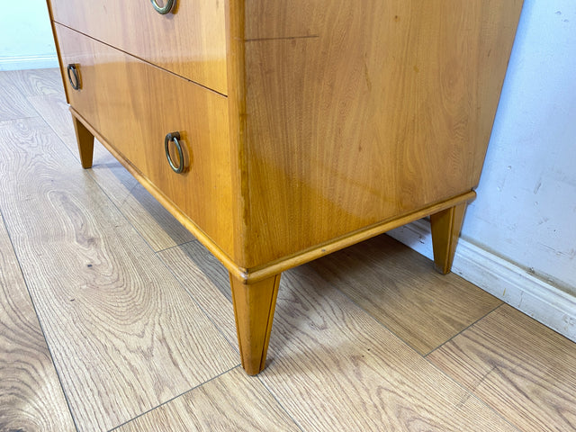 WMK Sehr schöne und gut erhaltene skandinavische Kommode aus vollem Holz mit Schubladen und hübschen Messinggriffen # Schrank Schubladenkommode Wäschekommode Sideboard Vintage Mid-Century 50er 60er