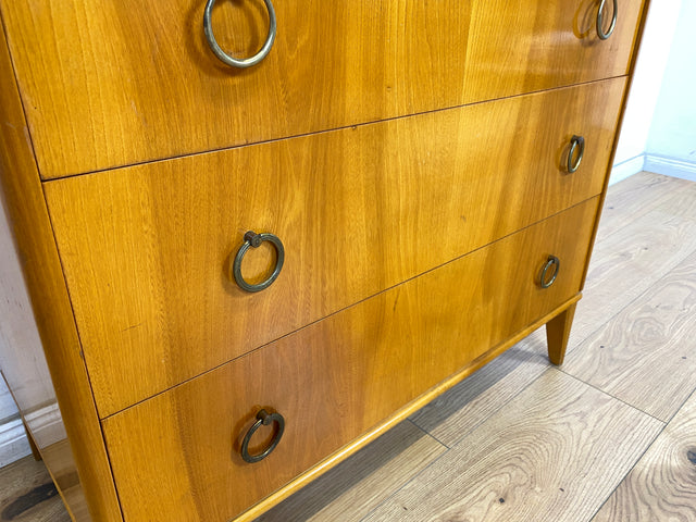WMK Sehr schöne und gut erhaltene skandinavische Kommode aus vollem Holz mit Schubladen und hübschen Messinggriffen # Schrank Schubladenkommode Wäschekommode Sideboard Vintage Mid-Century 50er 60er