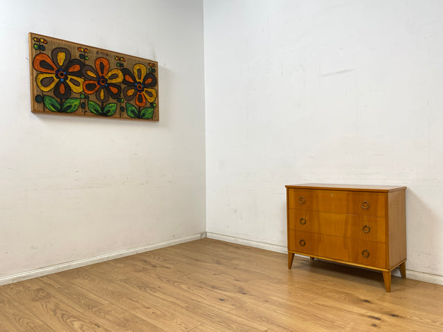 WMK Sehr schöne und gut erhaltene skandinavische Kommode aus vollem Holz mit Schubladen und hübschen Messinggriffen # Schrank Schubladenkommode Wäschekommode Sideboard Vintage Mid-Century 50er 60er