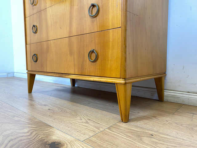 WMK Sehr schöne und gut erhaltene skandinavische Kommode aus vollem Holz mit Schubladen und hübschen Messinggriffen # Schrank Schubladenkommode Wäschekommode Sideboard Vintage Mid-Century 50er 60er