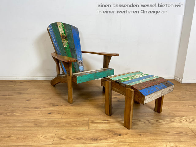 Boatwood by WMK # Bunterschöner und robuster Hocker aus altem Bootsholz, ein handgefertigtes Unikat aus massivem Teakholz # Fußhocker Fußbank Sitz Holzhocker Ablage Beistelltisch Bootsmöbel Treibholz