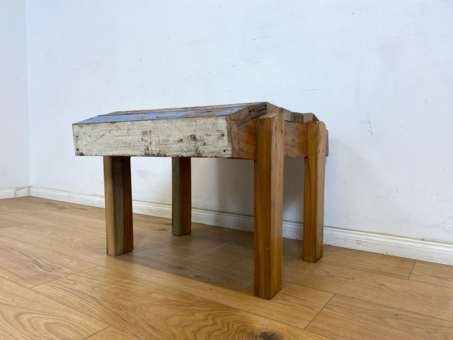 Boatwood by WMK # Bunterschöner und robuster Hocker aus altem Bootsholz, ein handgefertigtes Unikat aus massivem Teakholz # Fußhocker Fußbank Sitz Holzhocker Ablage Beistelltisch Bootsmöbel Treibholz