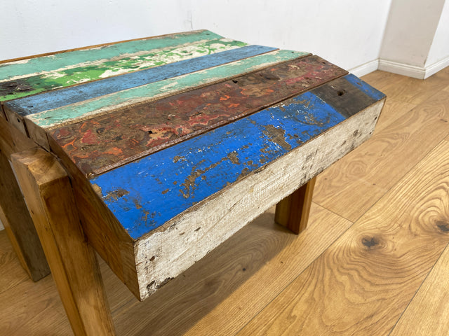 Boatwood by WMK # Bunterschöner und robuster Hocker aus altem Bootsholz, ein handgefertigtes Unikat aus massivem Teakholz # Fußhocker Fußbank Sitz Holzhocker Ablage Beistelltisch Bootsmöbel Treibholz
