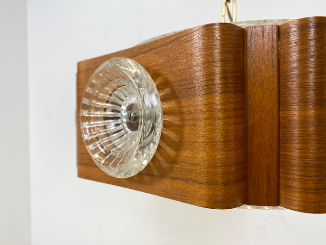 WMK Stilvolle und gut erhaltene skandinavische Space Age Deckenlampe Teakholz Ummantelung & Glaseinsätzen # Pendelleuchte Deckenleuchte Hängelampe Lampe Wohnzimmerlampe Küchenlampe Teak 60er Vintage