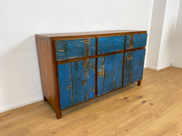 Boatwood by WMK # Sehr schönes meeresblaues Sideboard mit Schubladen , ein aus altem Bootsholz handgefertigtes Unikat aus massivem Teakholz # Schrank Kommode Anrichte Wäschekommode Fernsehkommode Teak
