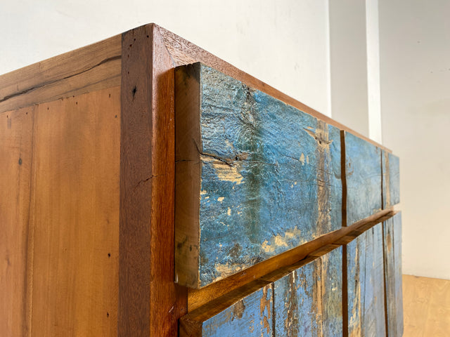 Boatwood by WMK # Sehr schönes meeresblaues Sideboard mit Schubladen , ein aus altem Bootsholz handgefertigtes Unikat aus massivem Teakholz # Schrank Kommode Anrichte Wäschekommode Fernsehkommode Teak