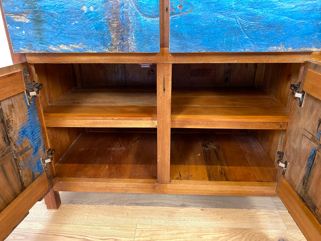 Boatwood by WMK # Sehr schönes meeresblaues Sideboard mit Schubladen , ein aus altem Bootsholz handgefertigtes Unikat aus massivem Teakholz # Schrank Kommode Anrichte Wäschekommode Fernsehkommode Teak