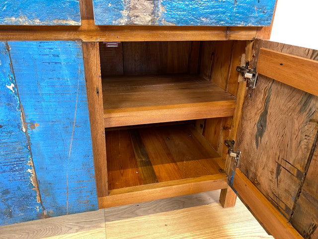 Boatwood by WMK # Sehr schönes meeresblaues Sideboard mit Schubladen , ein aus altem Bootsholz handgefertigtes Unikat aus massivem Teakholz # Schrank Kommode Anrichte Wäschekommode Fernsehkommode Teak