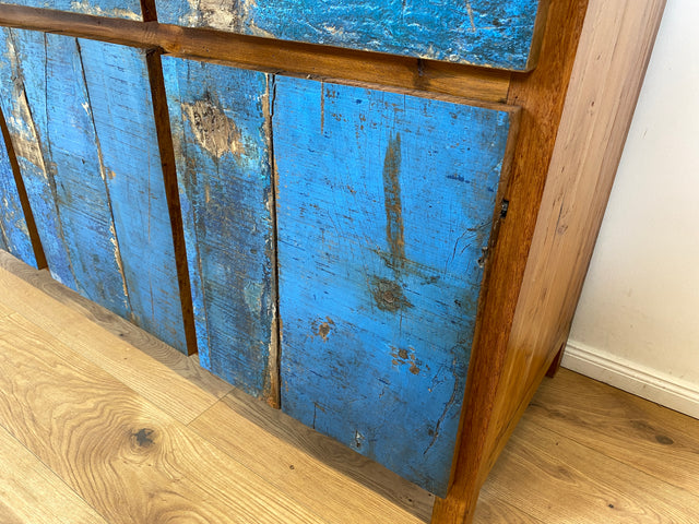 Boatwood by WMK # Sehr schönes meeresblaues Sideboard mit Schubladen , ein aus altem Bootsholz handgefertigtes Unikat aus massivem Teakholz # Schrank Kommode Anrichte Wäschekommode Fernsehkommode Teak