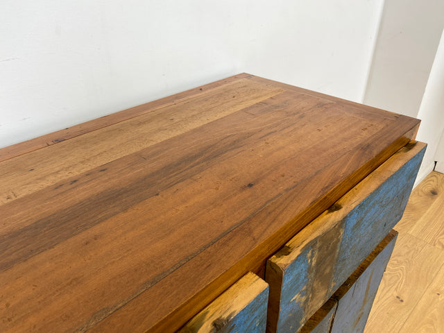 Boatwood by WMK # Sehr schönes meeresblaues Sideboard mit Schubladen , ein aus altem Bootsholz handgefertigtes Unikat aus massivem Teakholz # Schrank Kommode Anrichte Wäschekommode Fernsehkommode Teak