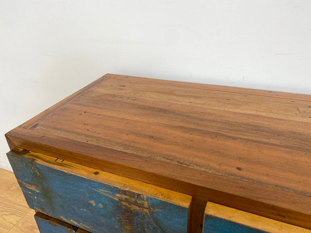 Boatwood by WMK # Sehr schönes meeresblaues Sideboard mit Schubladen , ein aus altem Bootsholz handgefertigtes Unikat aus massivem Teakholz # Schrank Kommode Anrichte Wäschekommode Fernsehkommode Teak