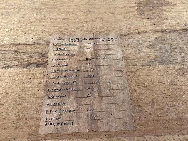 WMK Sehr hübscher & gut erhaltener Mid-Century Couchtisch aus 1962 von Franz Widynski (Berlin) auf zeittypischen konischen Füßen # Wohnzimmertisch Sofatisch Tisch coffee table Retro Vintage Rockabilly