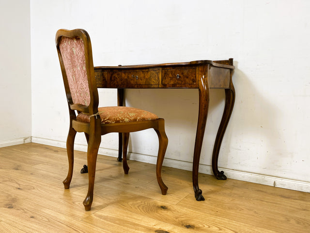 WMK Eleganter und hochwertiger französischer antiker Schreibtisch im Stile des Barock in edlem Wurzelholz # Damenschreibtisch Lady Sekretär Antique Desk Bureau Plat Barock Rokoko Chippendale Vintage