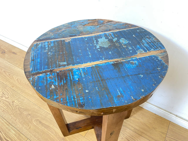 Boatwood by WMK I 100% nachhaltiger Couchtisch aus altem Bootsholz I handgefertigt aus Teakholz massiv I für In & Outdoor I bunter Wohnzimmertisch Beistelltisch Sofatisch Coffee Table Würfel Treibholz