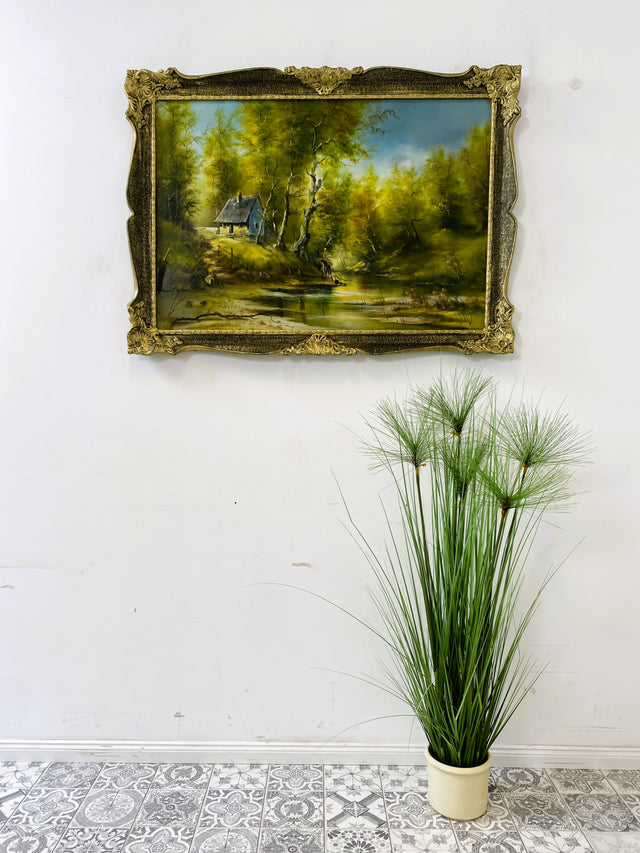 WMK Farbenintensives & sehr gut gemaltes Öl auf Leinwand Landschaftsgemälde, 111x80cm, signiert mit PR98, in gut erhaltenem Stuckrahmen in Gold # Gemälde Bild Wandgemälde Ölgemälde Goldrahmen Vintage