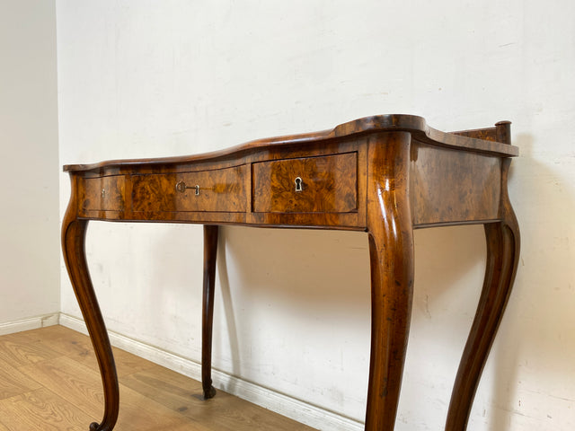 WMK Eleganter und hochwertiger französischer antiker Schreibtisch im Stile des Barock in edlem Wurzelholz # Damenschreibtisch Lady Sekretär Antique Desk Bureau Plat Barock Rokoko Chippendale Vintage