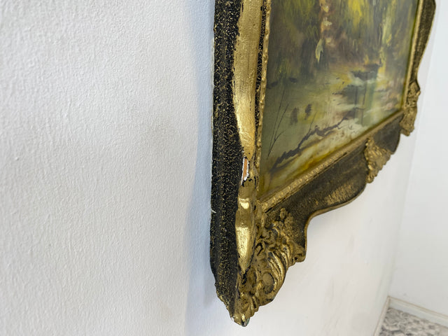 WMK Farbenintensives & sehr gut gemaltes Öl auf Leinwand Landschaftsgemälde, 111x80cm, signiert mit PR98, in gut erhaltenem Stuckrahmen in Gold # Gemälde Bild Wandgemälde Ölgemälde Goldrahmen Vintage