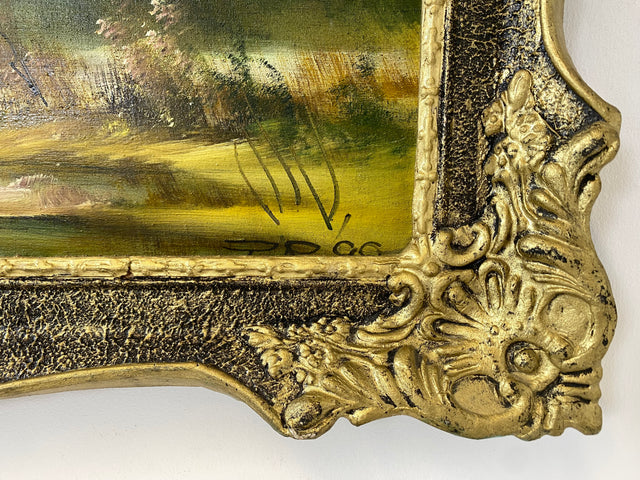 WMK Farbenintensives & sehr gut gemaltes Öl auf Leinwand Landschaftsgemälde, 111x80cm, signiert mit PR98, in gut erhaltenem Stuckrahmen in Gold # Gemälde Bild Wandgemälde Ölgemälde Goldrahmen Vintage