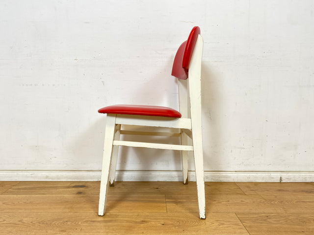 WMK Hübscher und sehr bequemer weißer Retro Küchenstuhl mit roter Kunstleder Polsterung # Stuhl Stühle Esszimmerstühle Lederstuhl Dining Chair Küche Vintage Space Age 60er 70er # Versand möglich