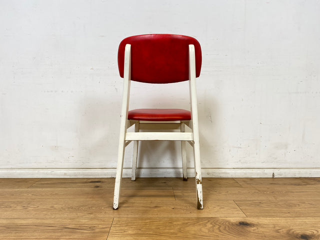 WMK Hübscher und sehr bequemer weißer Retro Küchenstuhl mit roter Kunstleder Polsterung # Stuhl Stühle Esszimmerstühle Lederstuhl Dining Chair Küche Vintage Space Age 60er 70er # Versand möglich