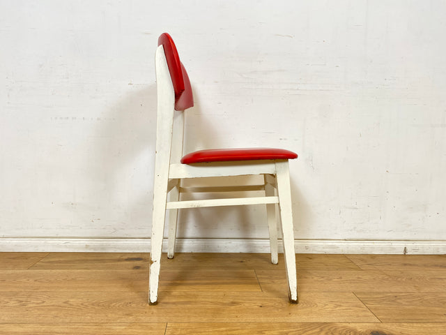 WMK Hübscher und sehr bequemer weißer Retro Küchenstuhl mit roter Kunstleder Polsterung # Stuhl Stühle Esszimmerstühle Lederstuhl Dining Chair Küche Vintage Space Age 60er 70er # Versand möglich