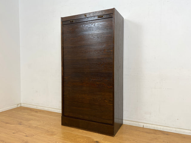 WMK Schöner und gut erhaltener Schreibschrank , Vollholz aus 1950, mit Rollladen , 13 Schubladen & Lampe # Rollladenschrank Rolladenschrank Sekretär Schreibtisch Aktenschrank Schrank Highboard Vintage