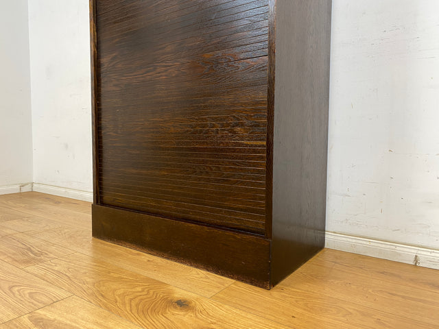 WMK Schöner und gut erhaltener Schreibschrank , Vollholz aus 1950, mit Rollladen , 13 Schubladen & Lampe # Rollladenschrank Rolladenschrank Sekretär Schreibtisch Aktenschrank Schrank Highboard Vintage