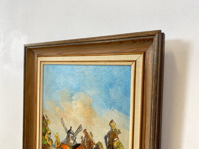 WMK Freundliches, gut gemaltes & sehr gut erhaltenes schwedisches Vintage Öl auf Spannplatte Gemälde , 41x56cm, signiert, Holzrahmen # Bild Wandgemälde Wandbild Ölgemälde Mühle See Natur 50er 60er