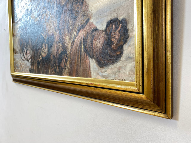 WMK Gut gemalte 83x62 Öl auf Leinwand Replika des berühmten "Verwundeter Kürassier mit einem Mädchen" von Wojciech Adalbert Kossak aus 1970, goldener Holzrahmen # Bild Wandgemälde Wandbild Vintage