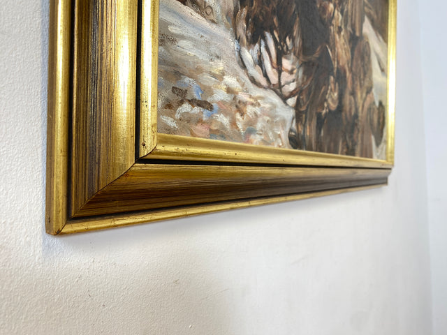 WMK Gut gemalte 83x62 Öl auf Leinwand Replika des berühmten "Verwundeter Kürassier mit einem Mädchen" von Wojciech Adalbert Kossak aus 1970, goldener Holzrahmen # Bild Wandgemälde Wandbild Vintage