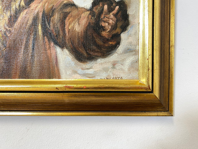 WMK Gut gemalte 83x62 Öl auf Leinwand Replika des berühmten "Verwundeter Kürassier mit einem Mädchen" von Wojciech Adalbert Kossak aus 1970, goldener Holzrahmen # Bild Wandgemälde Wandbild Vintage