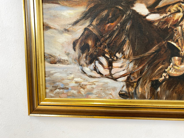 WMK Gut gemalte 83x62 Öl auf Leinwand Replika des berühmten "Verwundeter Kürassier mit einem Mädchen" von Wojciech Adalbert Kossak aus 1970, goldener Holzrahmen # Bild Wandgemälde Wandbild Vintage