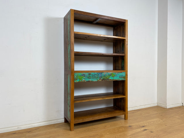 Boatwood by WMK # Einzigartiges Bücherregal mit Schubladen , ein aus altem Bootsholz handgefertigtes Unikat aus massivem Teakholz # Bücherschrank Regal Highboard Holzregal Küchenregal Raumtrenner Teak