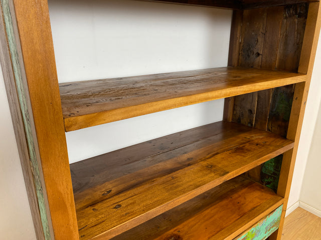 Boatwood by WMK # Einzigartiges Bücherregal mit Schubladen , ein aus altem Bootsholz handgefertigtes Unikat aus massivem Teakholz # Bücherschrank Regal Highboard Holzregal Küchenregal Raumtrenner Teak
