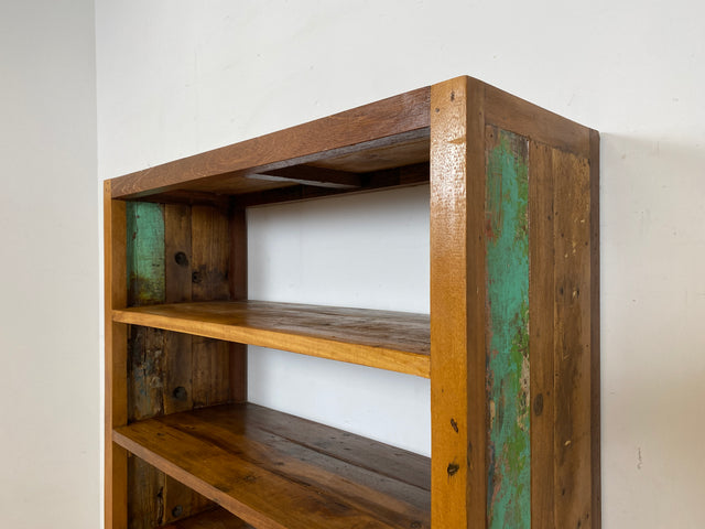 Boatwood by WMK # Einzigartiges Bücherregal mit Schubladen , ein aus altem Bootsholz handgefertigtes Unikat aus massivem Teakholz # Bücherschrank Regal Highboard Holzregal Küchenregal Raumtrenner Teak