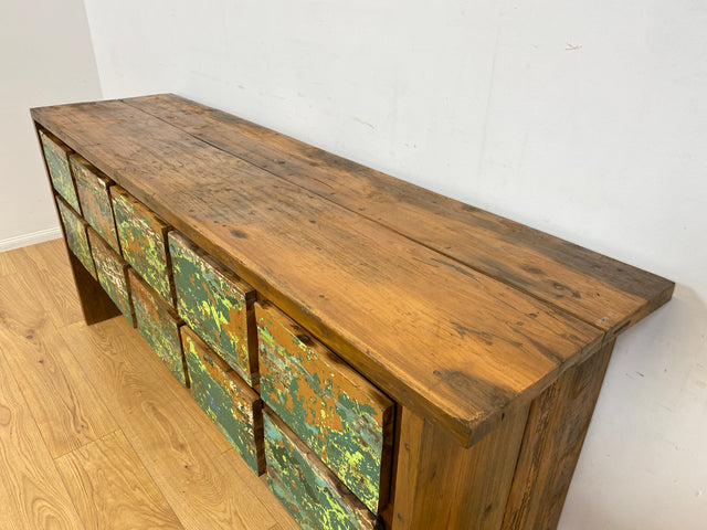 Boatwood by WMK # Einzigartiges Sideboard mit Schubladen, ein aus altem Bootsholz handgefertigtes Unikat aus massivem Teakholz # Kommode Schrank Küchenschrank TV-Lowboard Apothekerschrank Anrichte